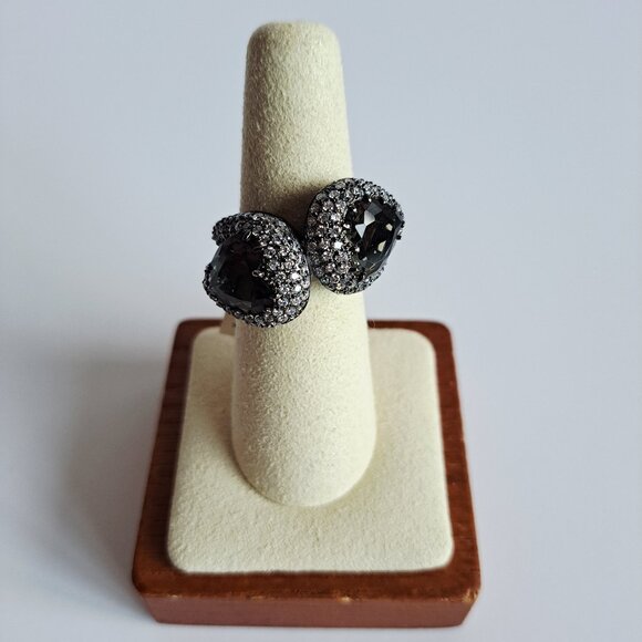 New Sterling Silver Double Smoky Quartz Heart Cubic Zirconia Ring Size 7 - Picture 6 of 12